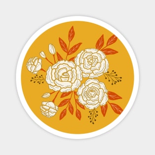 Delicate roses - White on yellow background Magnet